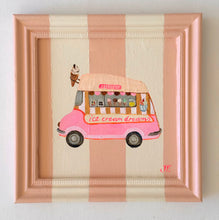 Load image into Gallery viewer, 'Ice Cream Dreams on stripe' Original artwork on up-cycled wooden frame (Copy)