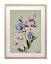 Load image into Gallery viewer, A3 Sweet pea on green
