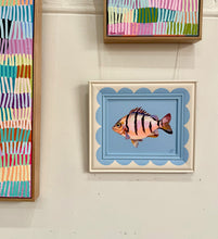 Load image into Gallery viewer, 'Stripy fish' on wooden frame' - Original Artwork
