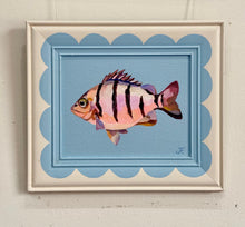 Load image into Gallery viewer, 'Stripy fish' on wooden frame' - Original Artwork

