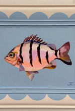 Load image into Gallery viewer, 'Stripy fish' on wooden frame' - Original Artwork

