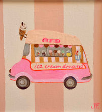 Load image into Gallery viewer, 'Ice Cream Dreams on stripe' Original artwork on up-cycled wooden frame (Copy)

