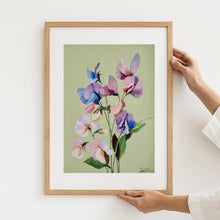Load image into Gallery viewer, A3 Sweet pea on green
