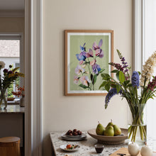 Load image into Gallery viewer, A3 Sweet pea on green
