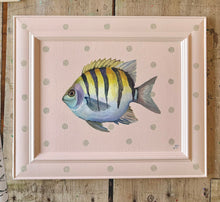 Load image into Gallery viewer, 'Happy go lucky fish' Original artwork on up-cycled wooden frame
