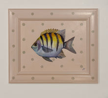 Load image into Gallery viewer, 'Happy go lucky fish' Original artwork on up-cycled wooden frame
