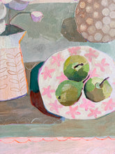 Load image into Gallery viewer, Pears on a Pretty Pink Plate - Giclee Fine Art Print

